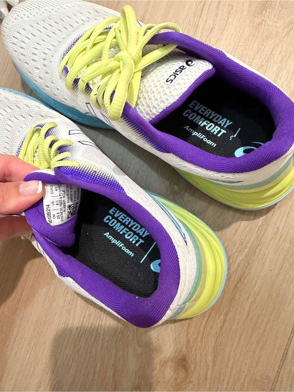 ASICS White Running Shoes with Purple Accents and Yellow Laces - Picture 4 of 4